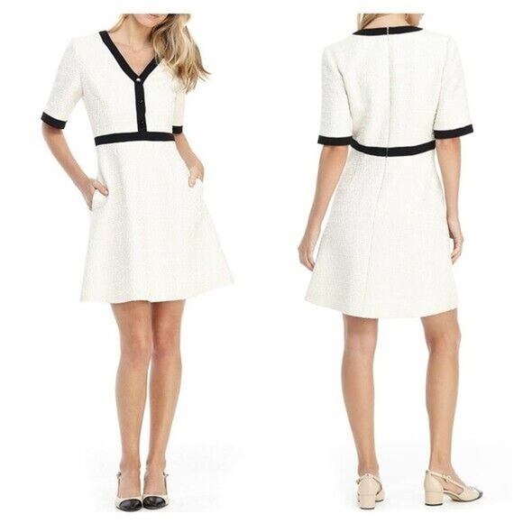 Gal Meets Glam Whitney Ivory Textured Boucle Tweed Fit and Flare Dress SIze 8 - Picture 3 of 11